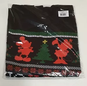 NWT Disney Store Kids Large L Black Mickey & Minnie Mouse Ugly Christmas T-Shirt - Picture 1 of 2