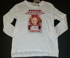 Zara size 5 Girl Shirt Long Sleeve White Besties Friends Words New - Picture 1 of 6