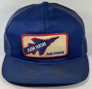 Vintage Air Force Aim High Embroidered Patch Snapback Trucker Blue Hat Cap USAF - Picture 1 of 8