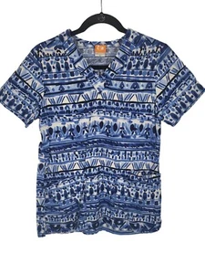 Barco ICU Scrub Top XS Womens Short Sleeve V Neck Blue Medical Wear Printed - Picture 1 of 5
