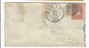 1867 Elgin IL cover to Winslow IL w/Scott #65. Target killer (a2947 - Picture 1 of 3