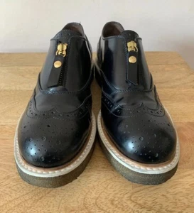 AGL Womens Zip Up Loafers With Gold Zipper And Black Patent Leather Size 37  - Picture 1 of 9