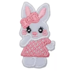 Easter Bunny Applique Patch - Pink Rabbit Badge 2" (Iron on) - Picture 1 of 1