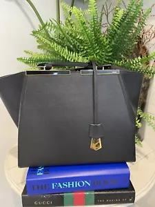 Auth.Fendi 2 Jours Vitello Elite Black Leather Large Tote Bag - Picture 1 of 12