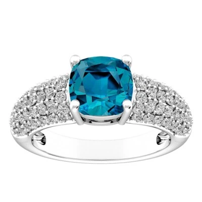 Cushion-cut London Blue and White Topaz MultiRow CZ Dome Ring in sterling silver - Image 1 of 3