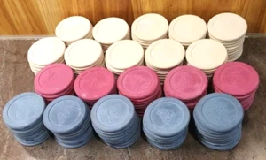 Lot 200 Vtg Embossed Casino Clay Poker Chips Red White Blue Set Clipper Ship - Picture 1 of 8