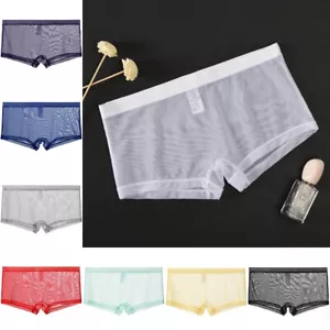 Sexy Men Boxer Briefs Sheer See Through Mesh Underwear Shorts Trunks Underpants - Picture 1 of 31