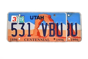 Utah License Plate Arch Centennial 531 VBU (Pair) - Picture 1 of 4