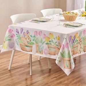 Easter Tablecloth Rectangle 60X102 Inch, Easter Bunnies Fabric Table Cloth for I - Picture 1 of 5