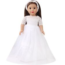 Pure White Clothes For 18inch American Doll Wedding Dress Lace Outfits Headband