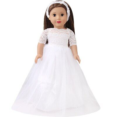 Pure White Clothes For 18inch American Doll Wedding Dress Lace Outfits Headband • 10.45$
