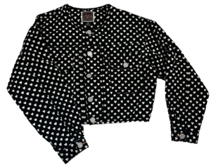 Vintage Esprit Denim Jean Jacket Style Black Heart Polka Dot Women’s Small - Picture 1 of 11