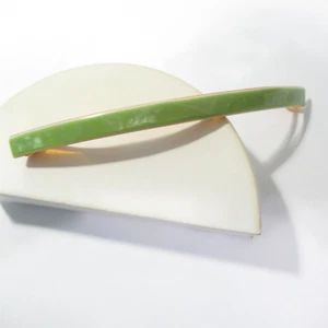 Clip de pasador de pelo celuloide color ámbar verde delicado Art Deco ancho vintage - Imagen 1 de 3