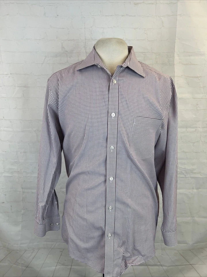 Black Brown 1826 Men's White Burgundy Red Plaid Cotton Dress Shirt 17.5 - 33 $98 - Image 1 of 4
