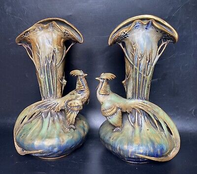 Eduard Stellmacher Amphora Ancienne Paire De Vases Gres Faisan Art Nouveau  • 300€
