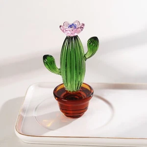 Glass Cactus Figurine Hand Blown Glass Cactus Paperweight Miniature Statue Gift - Picture 1 of 12