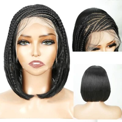 Peluca trenzada Bob pelo recto corto trenzado para mujer encaje caja frontal trenzas pelucas Foto 1 de 4