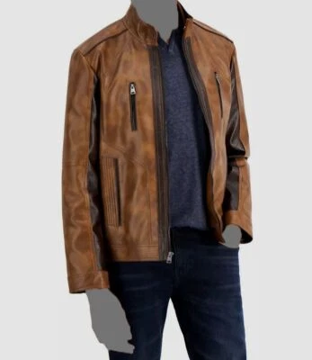 $129 INC International Concepts Men's Brown Faux Leather Jacket Size XS - Image 1 of 3