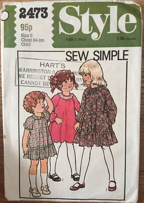 Style 2473 Childs Flared Gathered Dress Sewing Pattern Sz 6 - Image 1 of 2