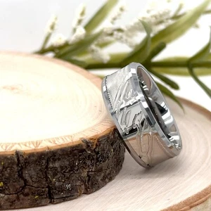 Lasergeschnitztes Mokume-Gane Band 8 mm Silber Wolfram Vorschlag Ring Gravur Band - Bild 1 von 4
