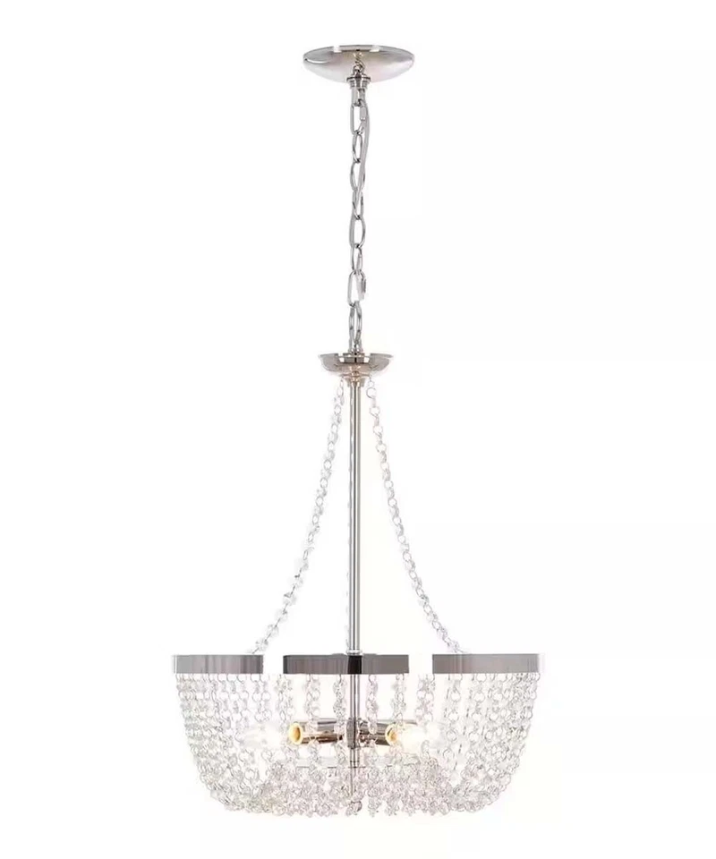 Alsy 16"W 4-Lights Bling Polished Nickel Pendant Chandelier Crystal Glass Beads