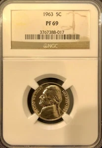 1963-P JEFFERSON NICKEL - NGC PF 69 - HIGH GRADE  - Picture 1 of 2