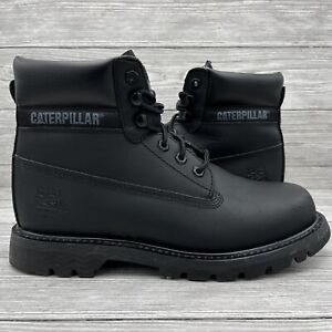 Caterpillar Colorado Black Leather Boots Mens Size UK 9 Wide Ankle Work Walking