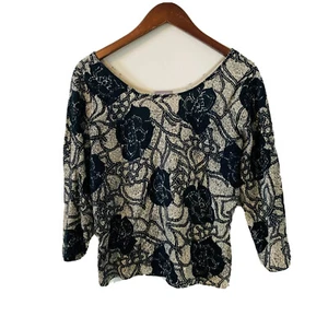 Sigrid Olsen Floral Blouse Top Size M Boat Neck Stretchy Viscose Blend Light - Picture 1 of 7
