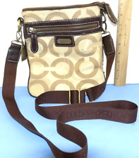 Sutton Signature Swingpack Handbag Purse Khaki Logo Jacquard Mahogany Leather
