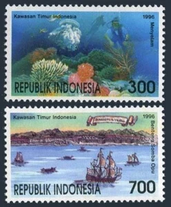 Indonesia 1684-1685,MNH.Mi 1671-1672. Deep see diving,Sailing ships,harbor,1996. - Picture 1 of 1