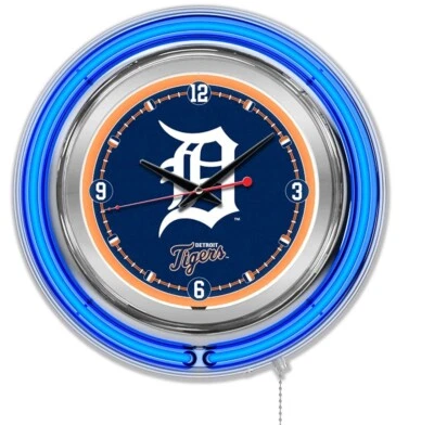NEW - Detroit Tigers 15" Double Neon Wall Clock, Clk15MLBDet - Image 1 of 3