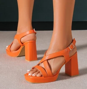 Womens Amoji Open Toe Shoes Slingback Block High Heels Platform Strap Sandals-A3 - Picture 1 of 6