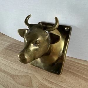 Vintage Copper Bull Cow Head Towel Hook Hanger Wall Farm Kitchen Apron Patina - Picture 1 of 7