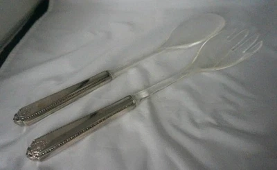 Juego de servir ensalada vintage de plata de ley muy ornamentada con lucite Foto 1 de 4