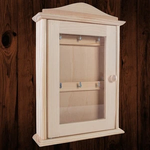 Wooden Key Box Cabinet Glass Door |6 Hooks| Hanging Rack Holder Home Organiser - Picture 1 of 12