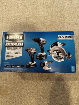 HART 20V Brushless 4-Tool Combo Kit w/ 2.0Ah & 4.0Ah Batteries - Image 1 of 4
