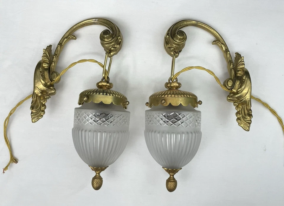 RESTORED Pair Antique Vtg Wall Sconces Art Deco Rococo Victorian French Ornate - Image 1 of 4
