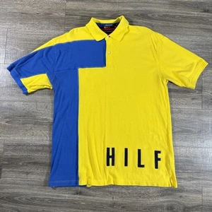 VTG Tommy Hilfiger Mens Shirt Large Yellow Spellout 90s Y2K Colorblock Sailing - Picture 1 of 12