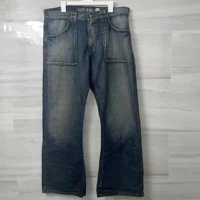 Vintage Guess Jeans Mens 38x33 Blue Denim Pants Made USA Baggy Loose Streetwear - Image 1 of 4