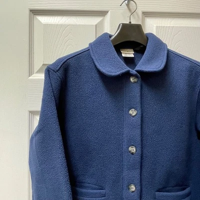 Vintage L.L. Bean Mujer Talla S Peter Pan Cuello Azul Marino Polar Chaqueta Bolsillos EE. UU. Foto 1 de 4