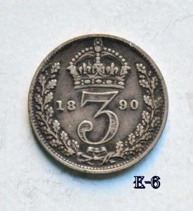 1890 UK 3 Pence Silver (E6)  FREE SHIPPING - Imagen 1 de 2