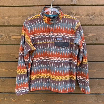 PATAGONIA Synchilla Snap-T Laughing Waters Fleece Pullover Jacket Sz M Dark Ruby - Image 1 of 4