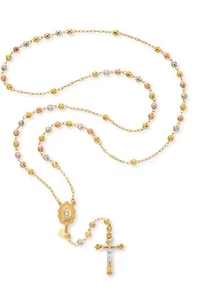 Brilliance Fine Jewelry 14K Gold Plated Sterling Silver Tri Color Beads Rosary N - Picture 1 of 3
