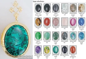 Large oval locket, gemstone & glass cabochons, metal connectors, necklace option - Picture 1 of 4
