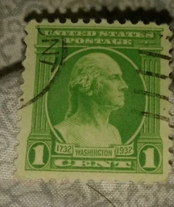 Vintage US 2 Cent George Washington 1 Cent Stamp Green Very Fine - Picture 1 of 4