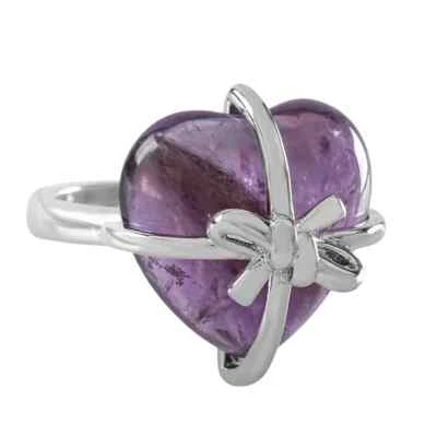 Anillo Syn. en forma de nudo deslizante corazón gema natural Joyería ajustable azul turquesa Foto 1 de 4