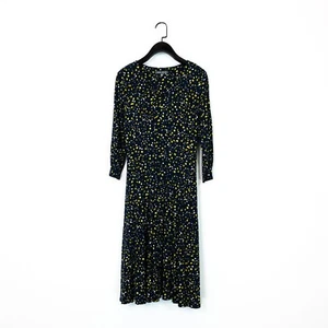 Laura Ashley Navy Yellow Polka Dot Print Jersey Fit & Flare Midi Dress - Size 8 - Picture 1 of 12
