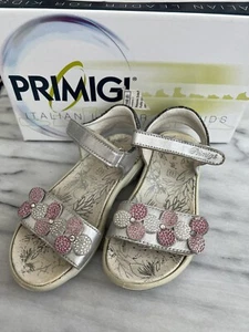 Primigi Girls Sandals EU 30 US 12 Silver Pink Rhinestone Adjust. Straps Italian - Picture 1 of 9