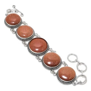 Brown Sunstone Gemstone 925 Sterling Silver Bracelet 7-8" t178 - Picture 1 of 6