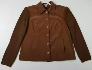 Notations Jacket Women’s L Large Brown Long Sleeves Ribbed Pockets Sueded Fall - Picture 1 of 9